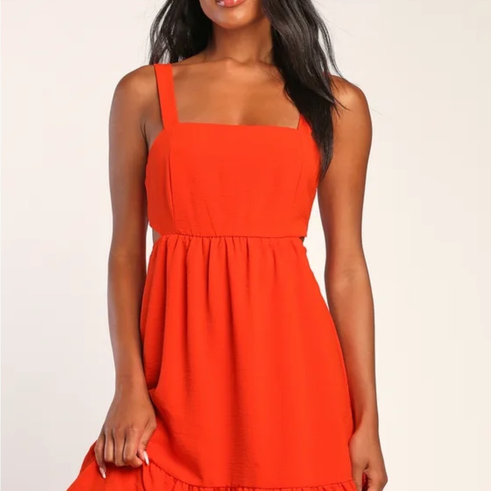 Lulus Always A Cutie Orange Tie-Back Mini Dress Size Small - Picture 3 of 14